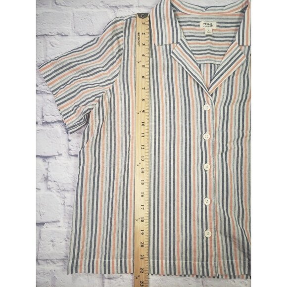 NEW A.N.A Women's Size Large Multi-Color Stripe Button Front Short-Sleeve Blouse - Picture 5 of 6